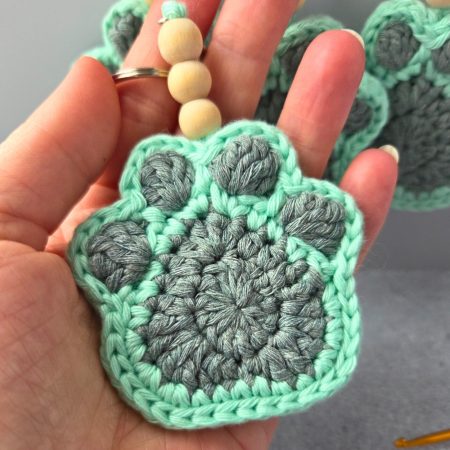 Crochet Paw Print Keyring With Wooden Beads, Various Colours
