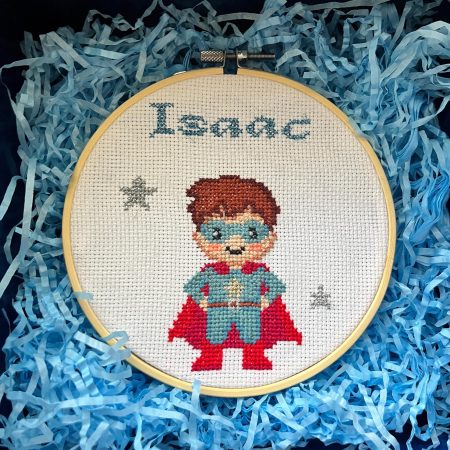Personalised Superhero Cross Stitch Hoop | Custom Name Kids Bedroom Decor