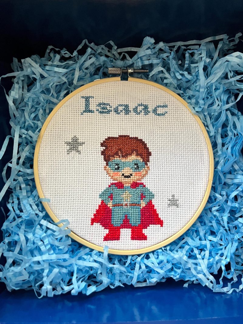 Personalised Superhero Cross Stitch Hoop | Custom Name Kids Bedroom Decor
