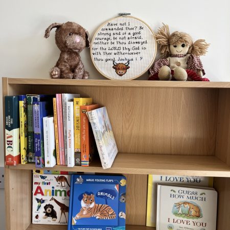 Hand-Stitched Highland Cow Hoop Art | Joshua 1:9 Bible Verse, Christian Nursery Decor