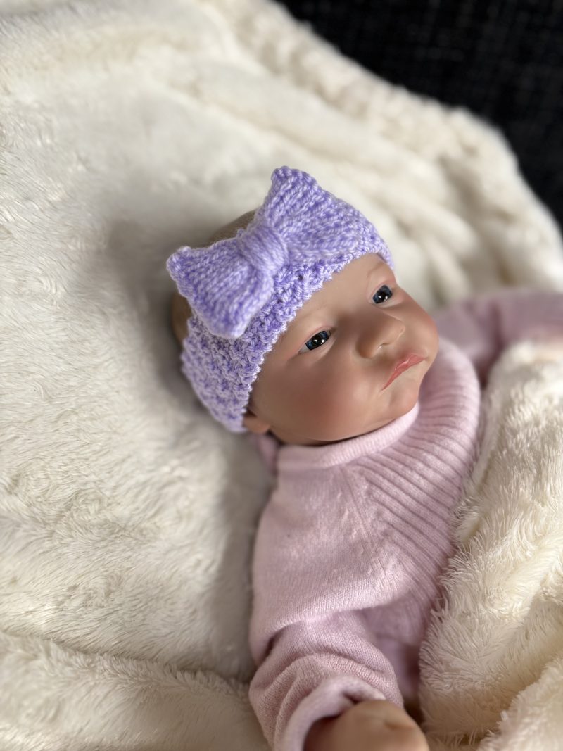 Hand Knitted Bow Headband for Baby 0-9 Months, 3 colours available