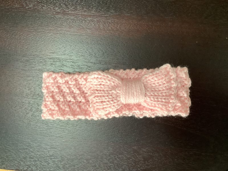 Hand Knitted Bow Headband for Baby 0-9 Months, 3 colours available