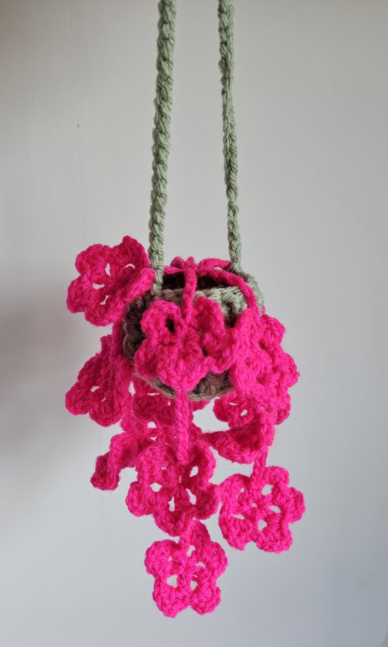 Hanging crochet flower plant