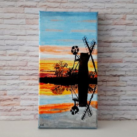 Sunset Windmill painting - Acrylic Canvas Art - Hand painted - Unique