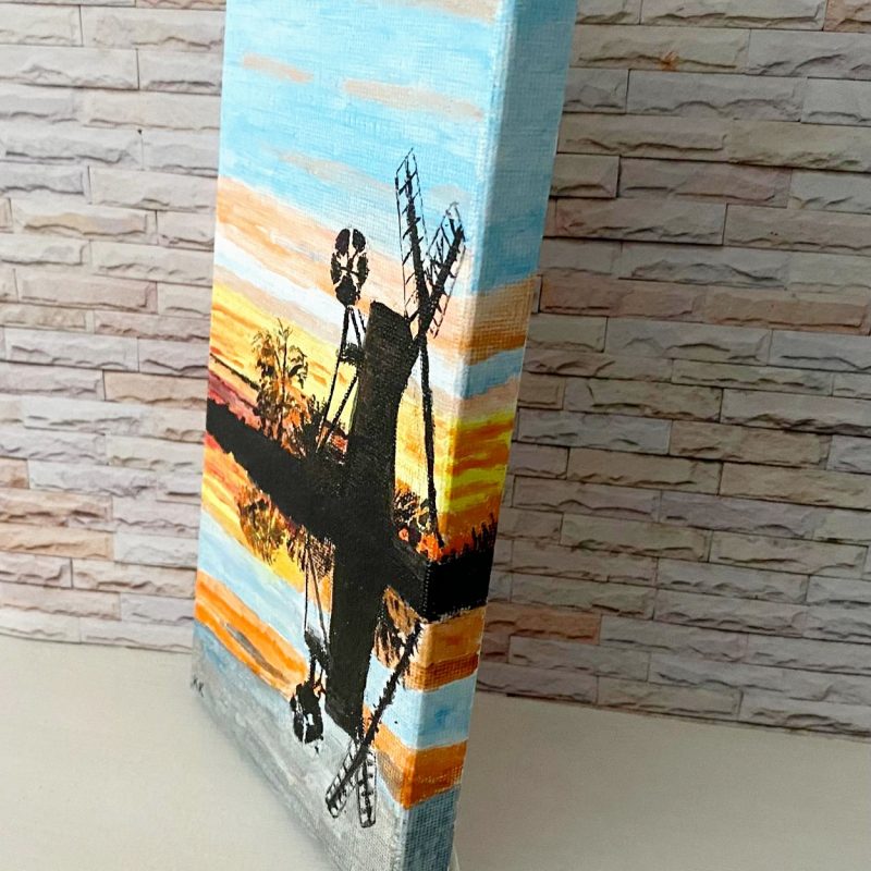 Sunset Windmill painting - Acrylic Canvas Art - Hand painted - Unique