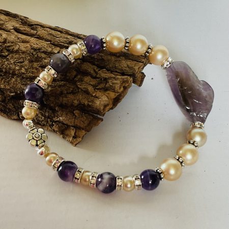 Amethyst, cultured pearl and crystal bracelet