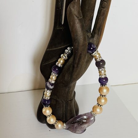 Amethyst, cultured pearl and crystal bracelet