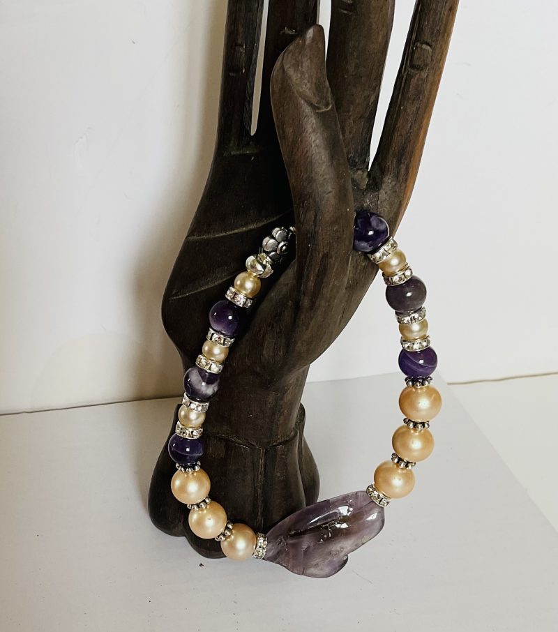 Amethyst, cultured pearl and crystal bracelet