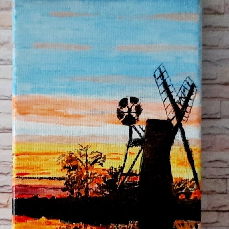 Sunset Windmill painting - Acrylic Canvas Art - Hand painted - Unique
