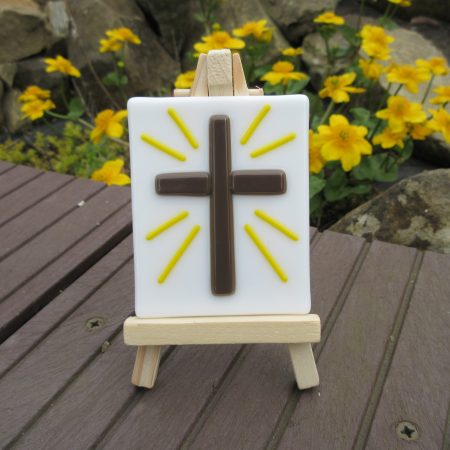 Handmade Fused Glass Cross on Mini Easel