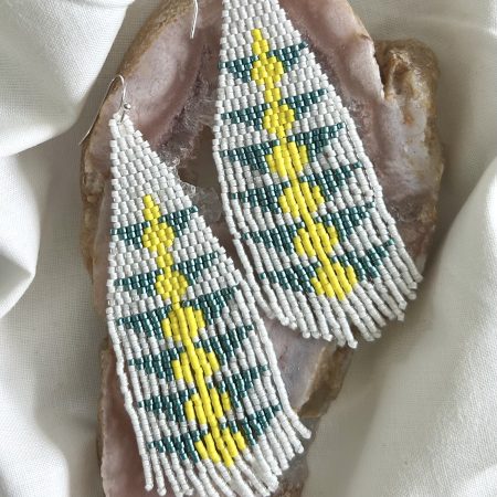 White Beaded Handmade Fringe Earrings, Boho Statement Earrings, Gift for Her