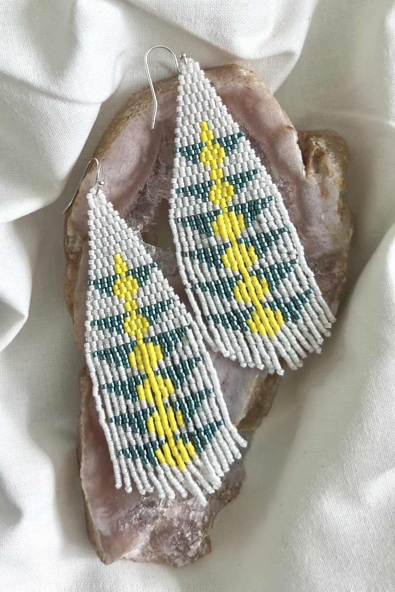 White Beaded Handmade Fringe Earrings, Boho Statement Earrings, Gift for Her