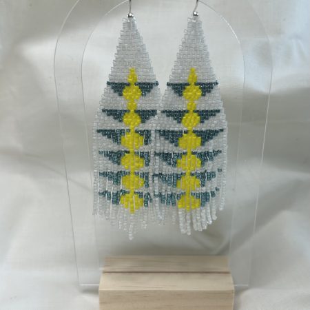 White Beaded Handmade Fringe Earrings, Boho Statement Earrings, Gift for Her