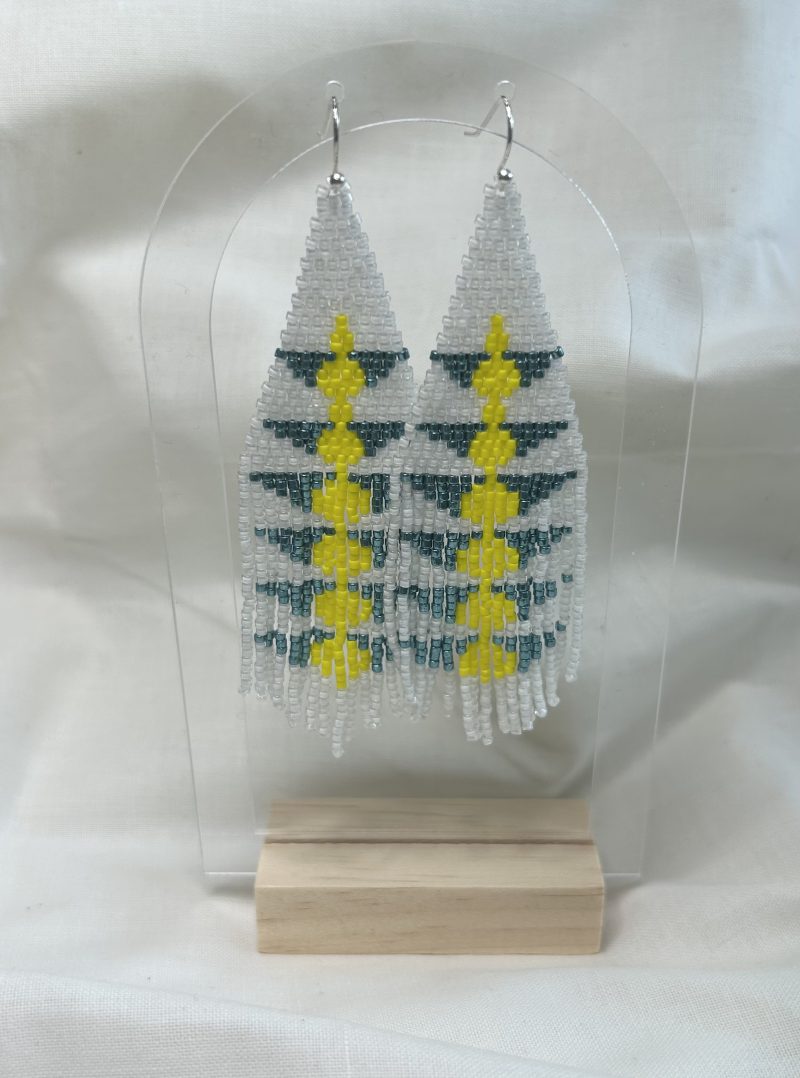 White Beaded Handmade Fringe Earrings, Boho Statement Earrings, Gift for Her