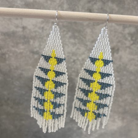 White Beaded Handmade Fringe Earrings, Boho Statement Earrings, Gift for Her