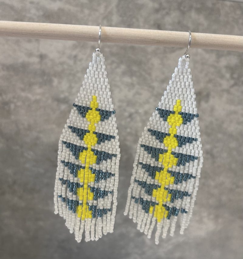 White Beaded Handmade Fringe Earrings, Boho Statement Earrings, Gift for Her