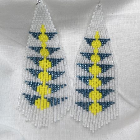 White Beaded Handmade Fringe Earrings, Boho Statement Earrings, Gift for Her