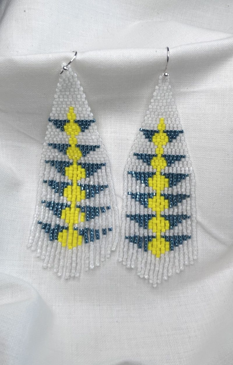 White Beaded Handmade Fringe Earrings, Boho Statement Earrings, Gift for Her