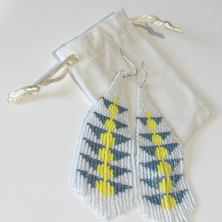 White Beaded Handmade Fringe Earrings, Boho Statement Earrings, Gift for Her