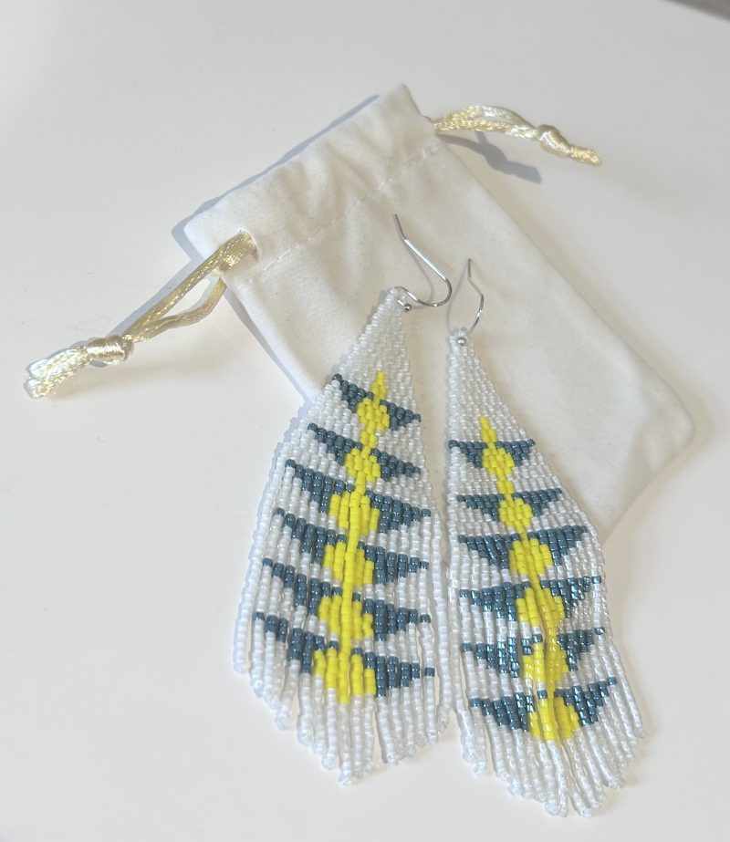 White Beaded Handmade Fringe Earrings, Boho Statement Earrings, Gift for Her