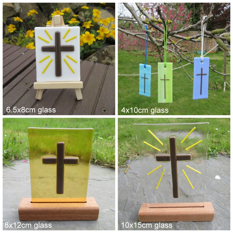 Handmade Fused Glass Cross on Mini Easel