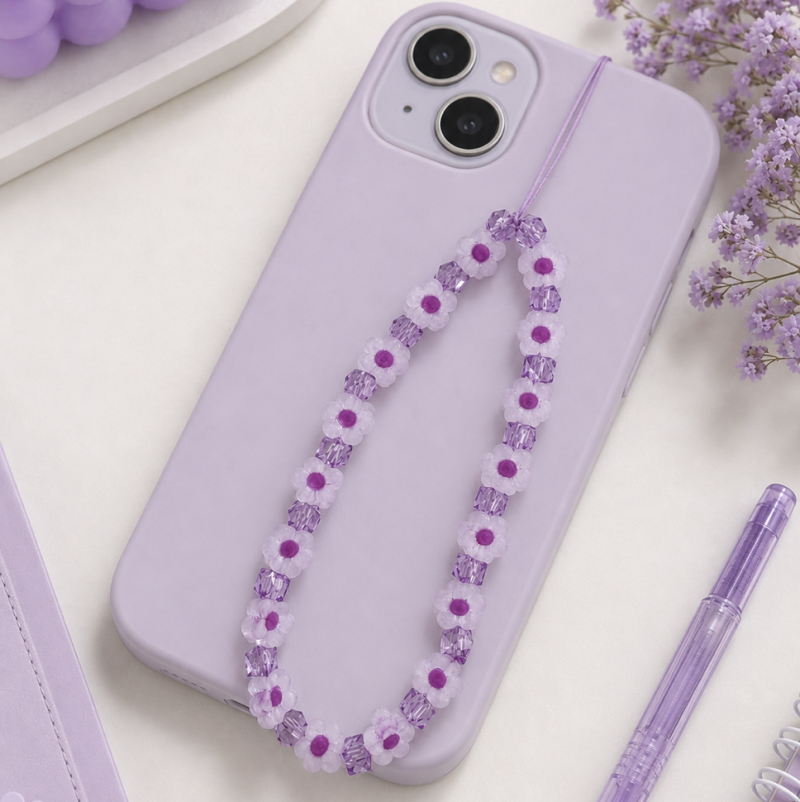 Floral purple phone charm / phone strap