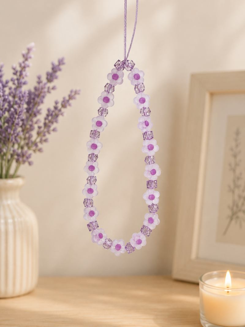 Floral purple phone charm / phone strap