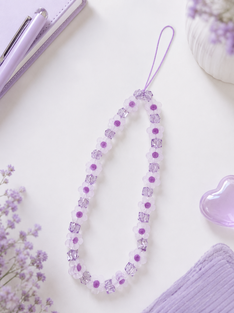 Floral purple phone charm / phone strap