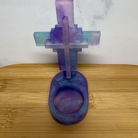 Cross Tealight Holder - Purple and Blue