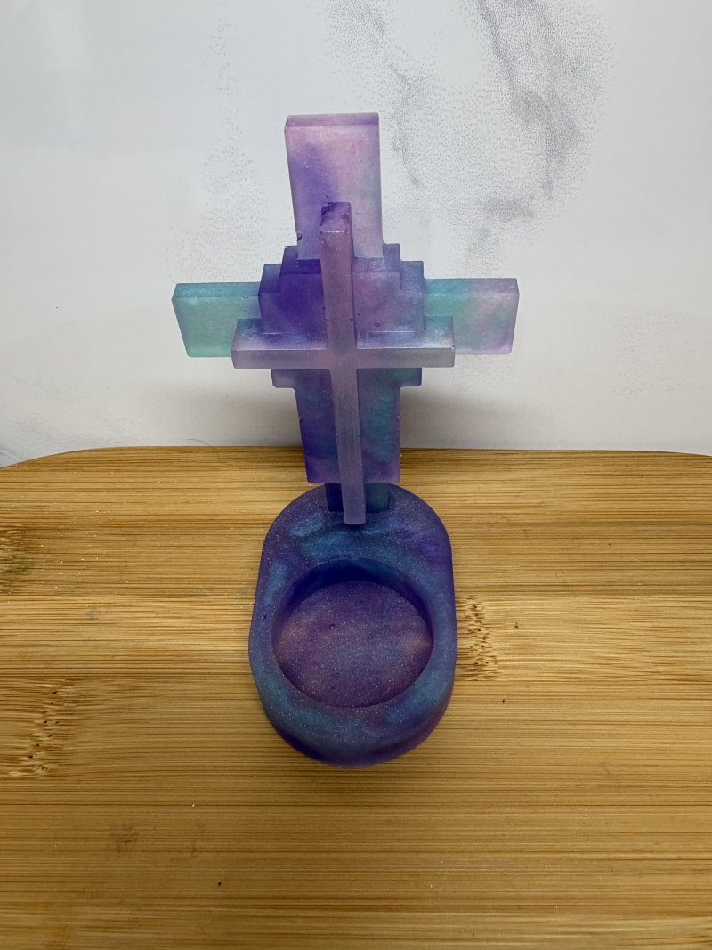Cross Tealight Holder - Purple and Blue