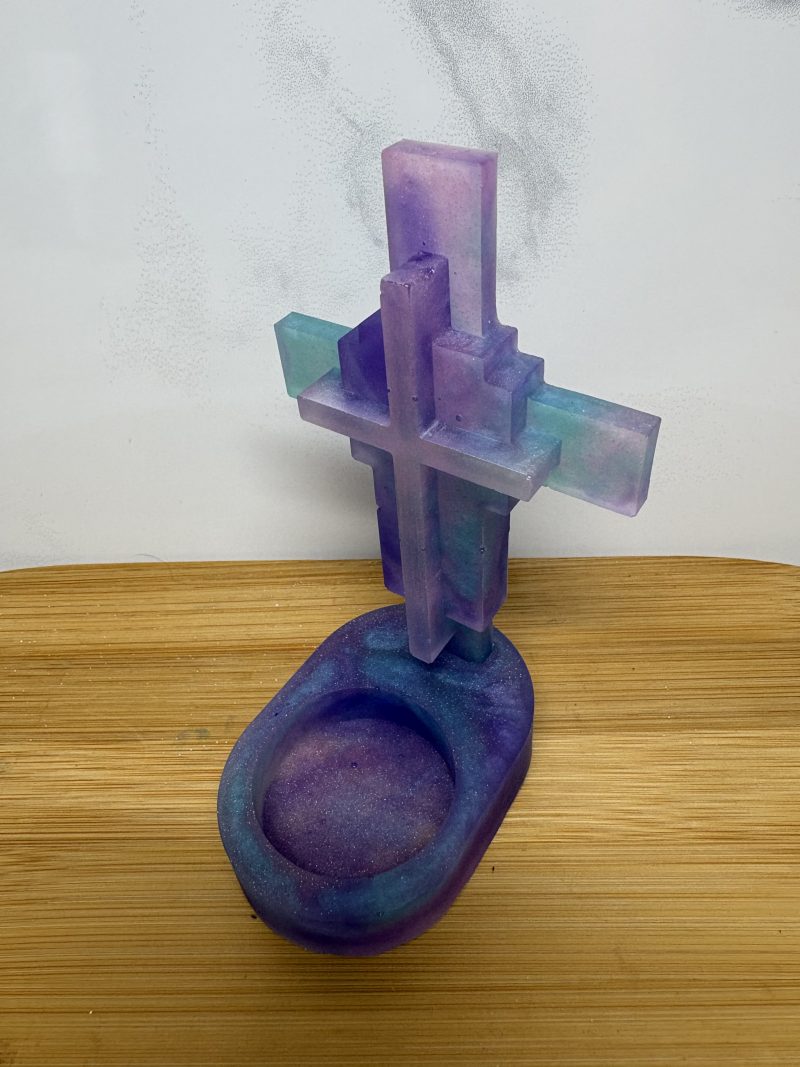 Cross Tealight Holder - Purple and Blue