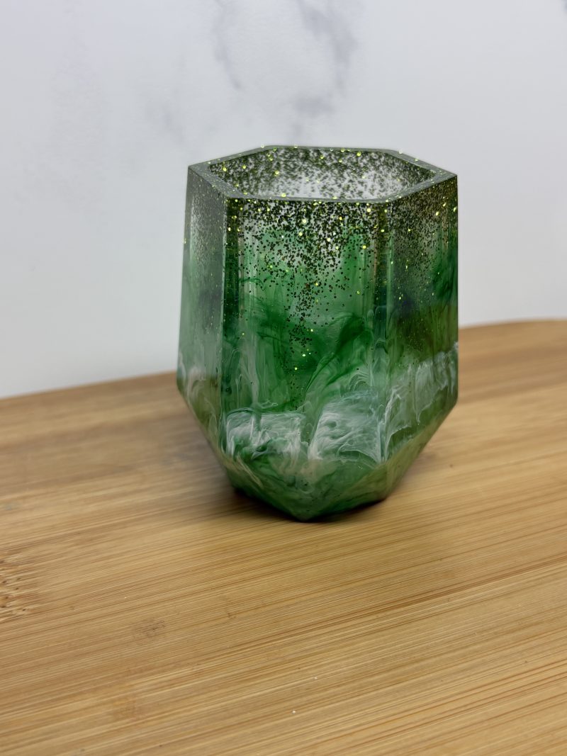 versatile hexagon holder/ornament - Sparkly Green and White