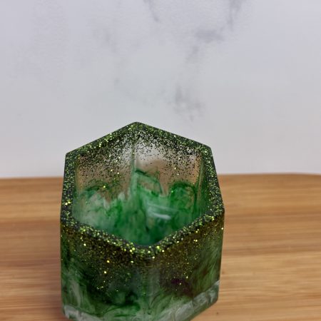versatile hexagon holder/ornament - Sparkly Green and White