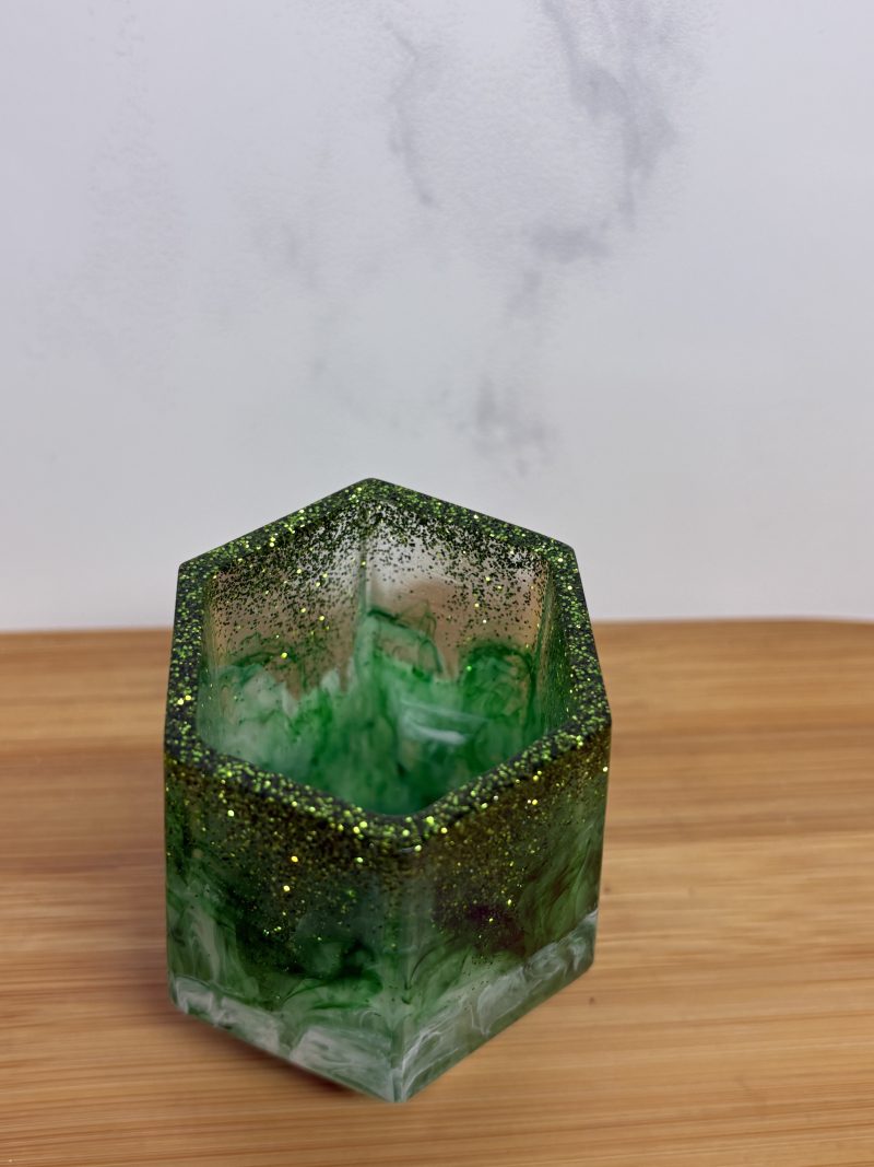 versatile hexagon holder/ornament - Sparkly Green and White