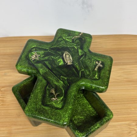 Cross Trinket Dish - Green with Gold accessories