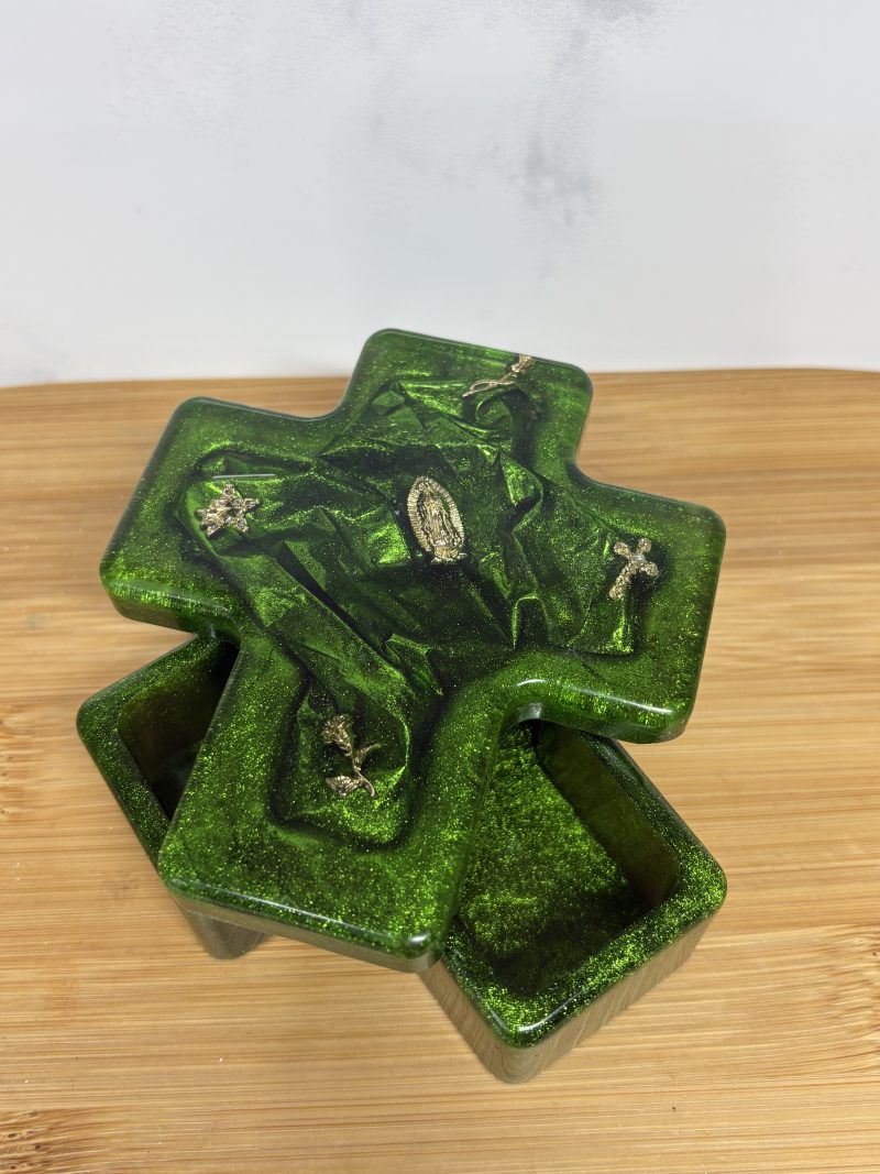 Cross Trinket Dish - Green with Gold accessories