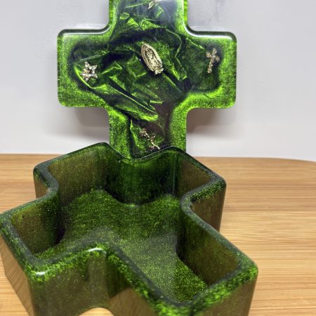 Cross Trinket Dish - Green with Gold accessories