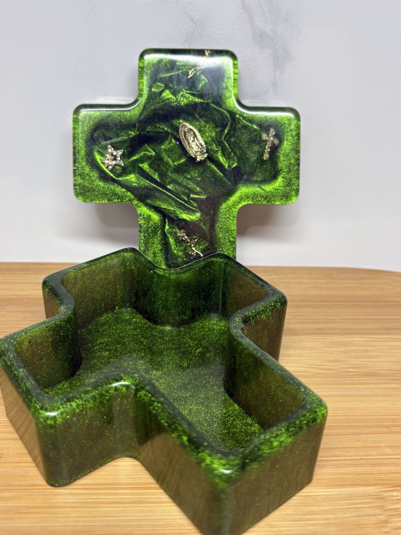 Cross Trinket Dish - Green with Gold accessories