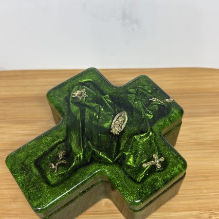 Cross Trinket Dish - Green with Gold accessories