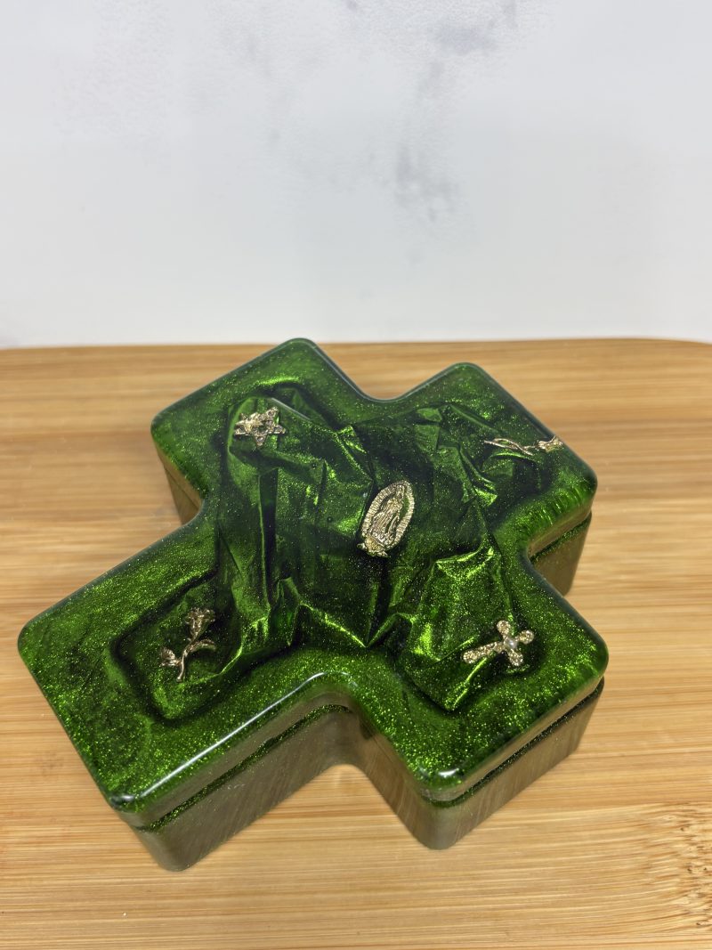 Cross Trinket Dish - Green with Gold accessories