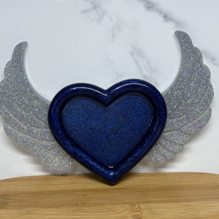 Winged Heart Trinket Tray - Blue and Silver