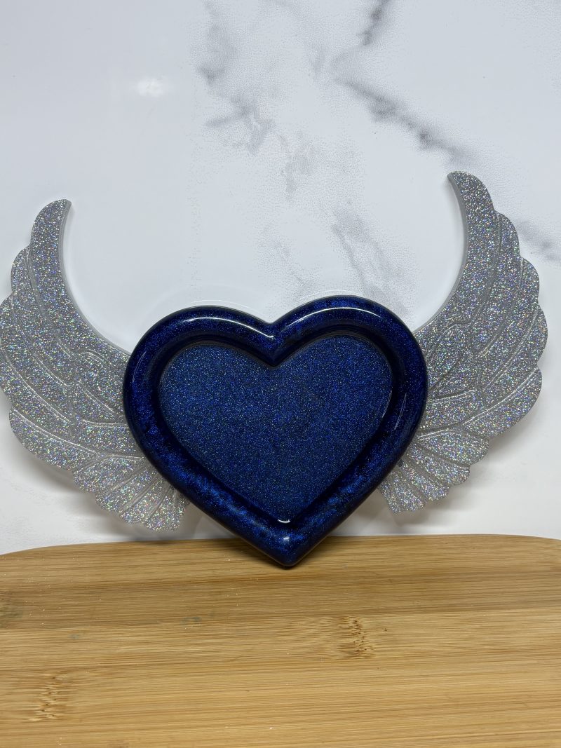 Winged Heart Trinket Tray - Blue and Silver