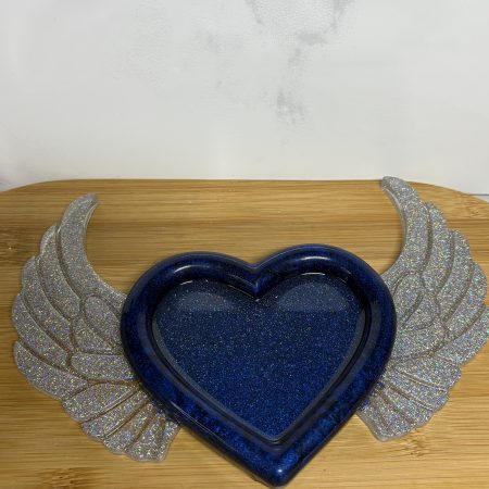 Winged Heart Trinket Tray - Blue and Silver