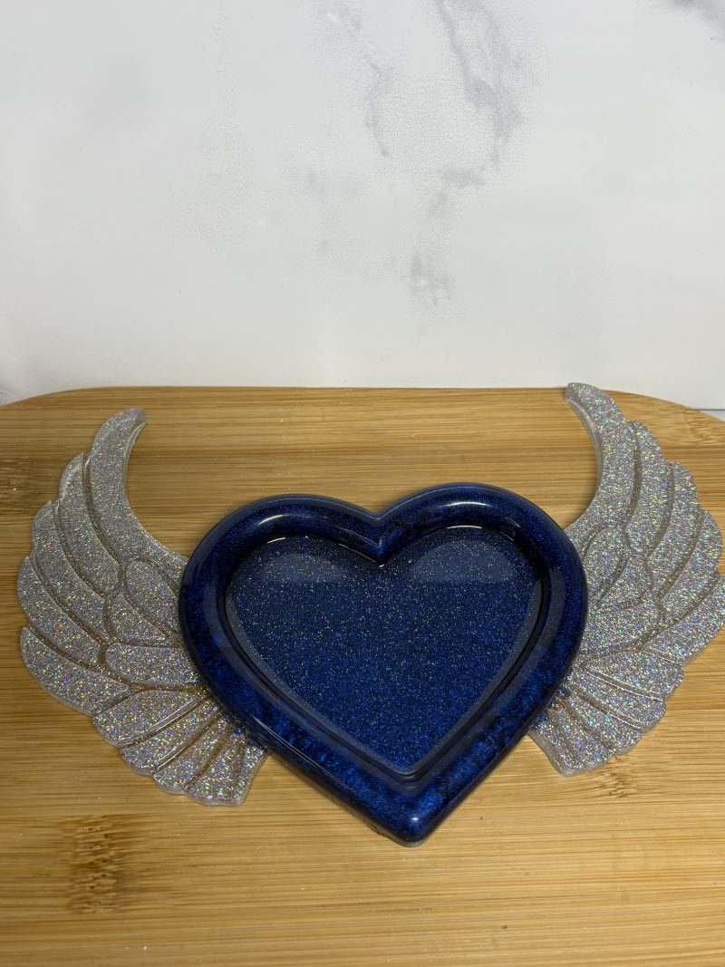 Winged Heart Trinket Tray - Blue and Silver