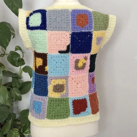 Handmade Crochet Patchwork Granny Square Vest Top | S/M Unisex V-Neck