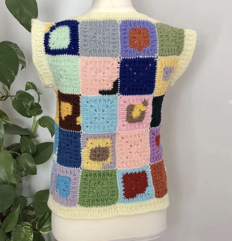 Handmade Crochet Patchwork Granny Square Vest Top | S/M Unisex V-Neck