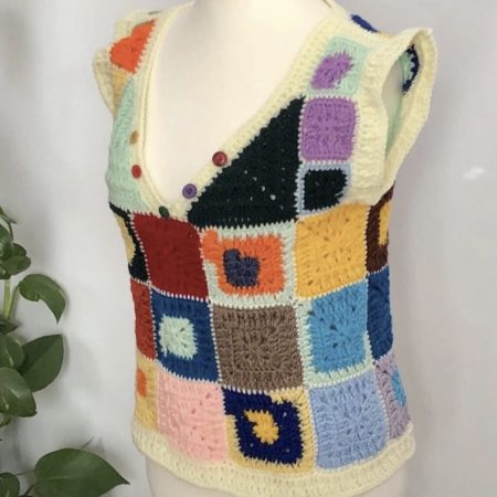 Handmade Crochet Patchwork Granny Square Vest Top | S/M Unisex V-Neck