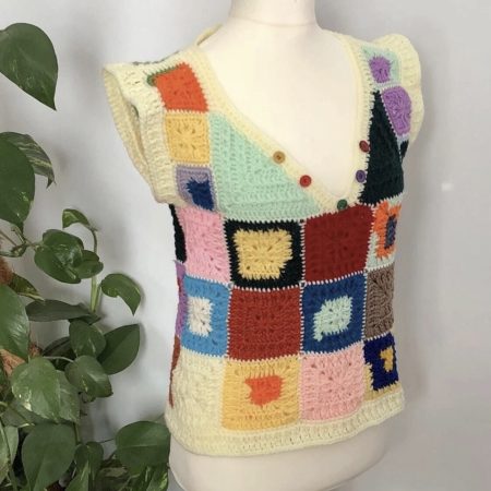 Handmade Crochet Patchwork Granny Square Vest Top | S/M Unisex V-Neck