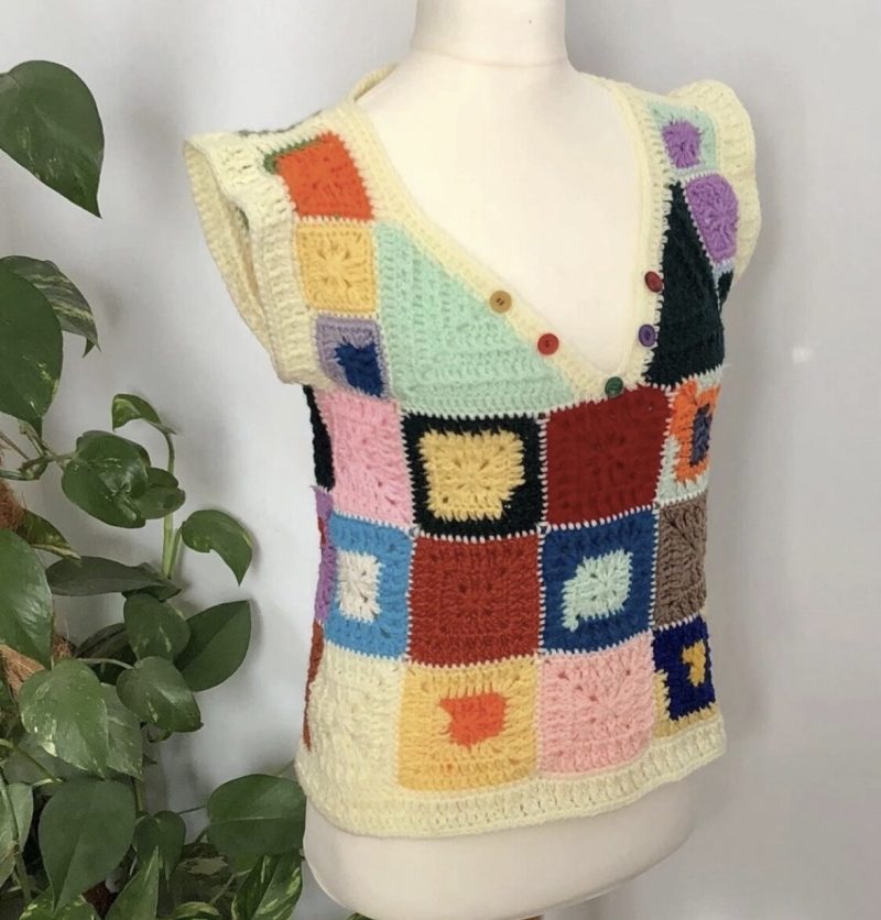 Handmade Crochet Patchwork Granny Square Vest Top | S/M Unisex V-Neck