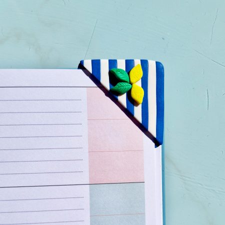 Corner Bookmark, Stripy Summer Vibe, Blue-White, Lemon